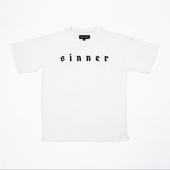 White embroidered SINNER T-shirt - Picture 1 of 7